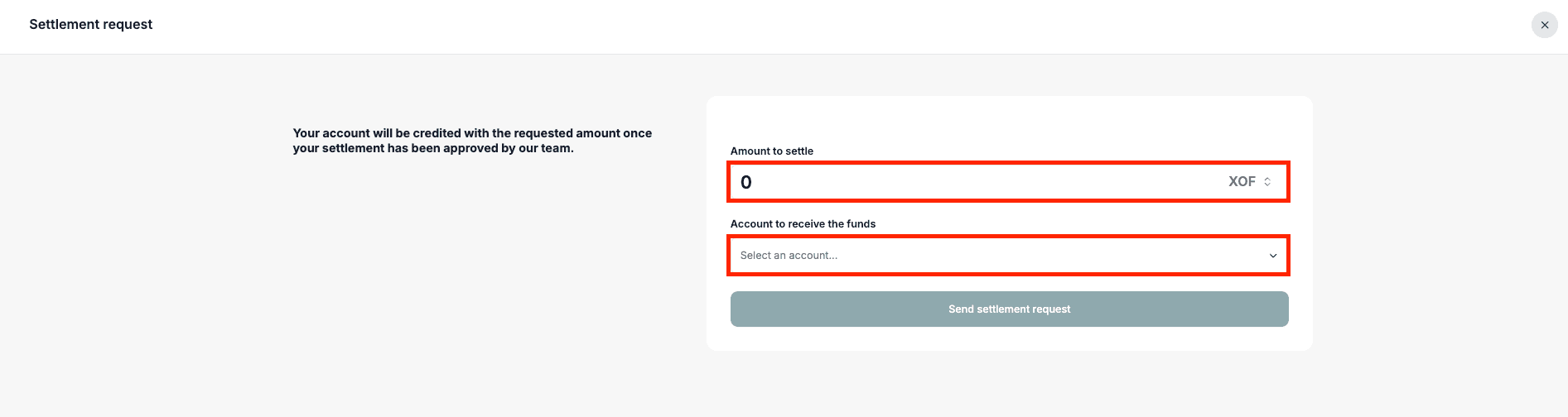 Settlement Request Form