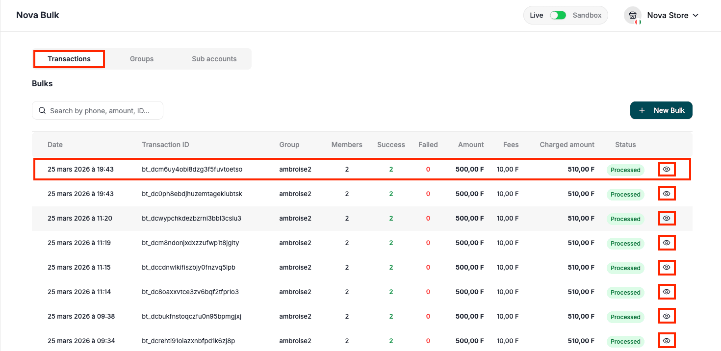 Image: Bulk transaction details screen
