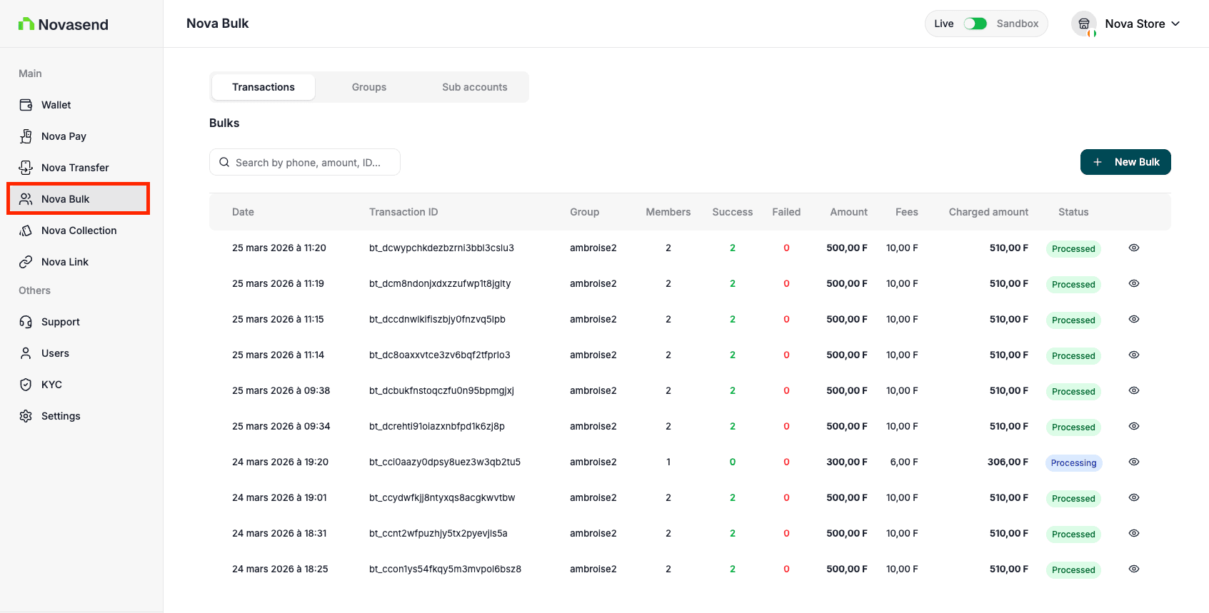 Image: Click on Nova Bulk in the sidebar